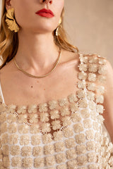 Lulumary gehäkeltes Top Gold mit Lurex-Blumendetails