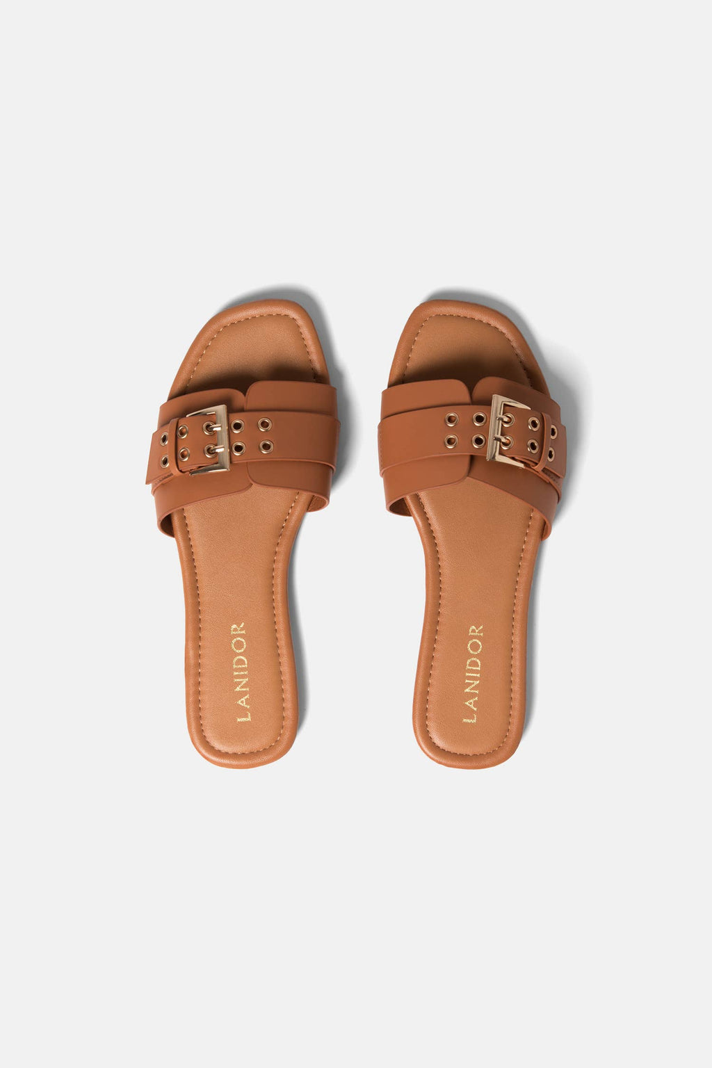 Lanidor Sandalen "Chic" - Flache Slides aus Eco-Leder mit goldener Schnalle
