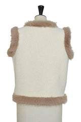 Elli White - Weste in Beige mit camel-farbenem Kunspelz - edle Strickweste mit Stickerei