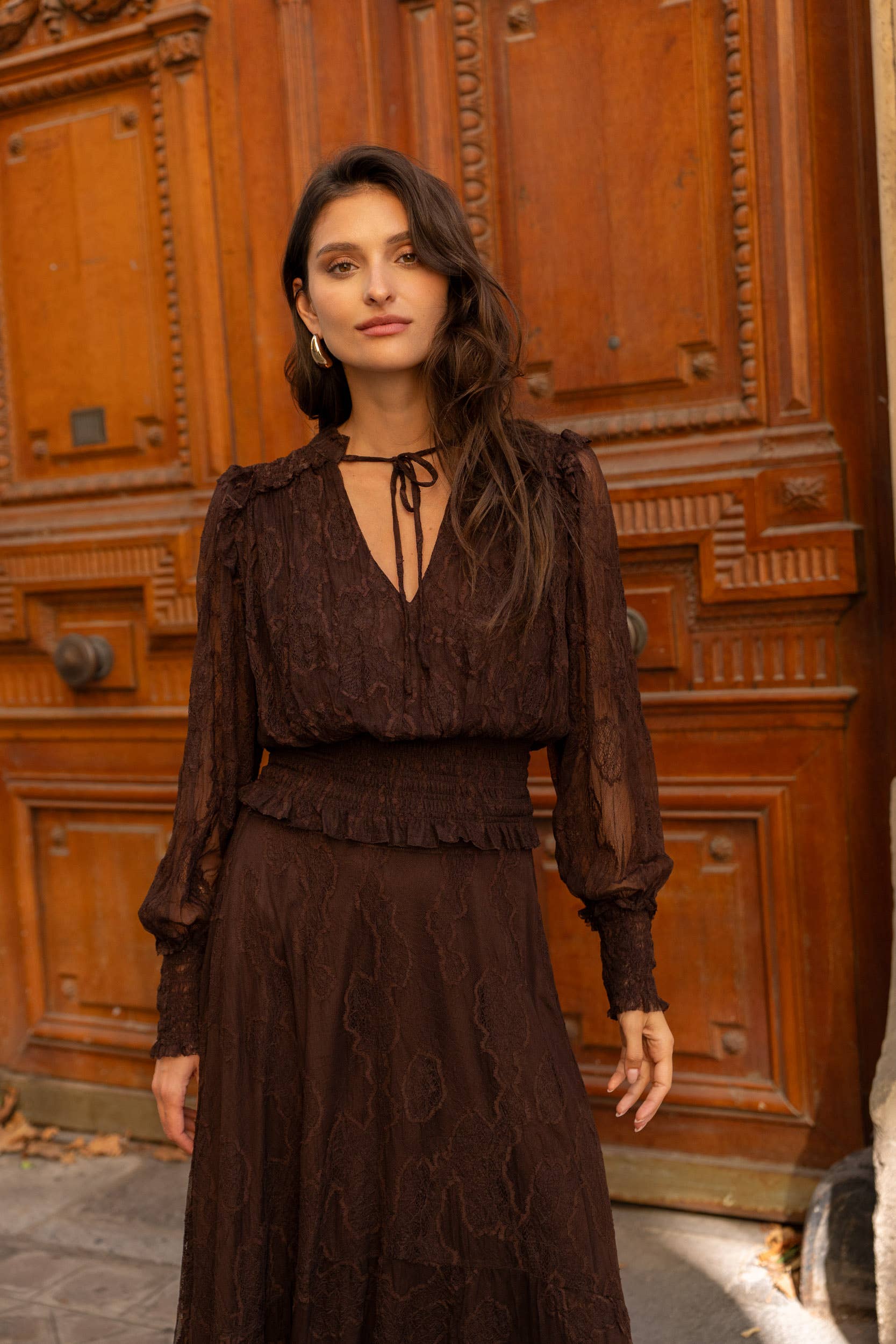 Bluse September V-Ausschnitt - 80966-2: Ecru/Noir / 1S-1M-1 L