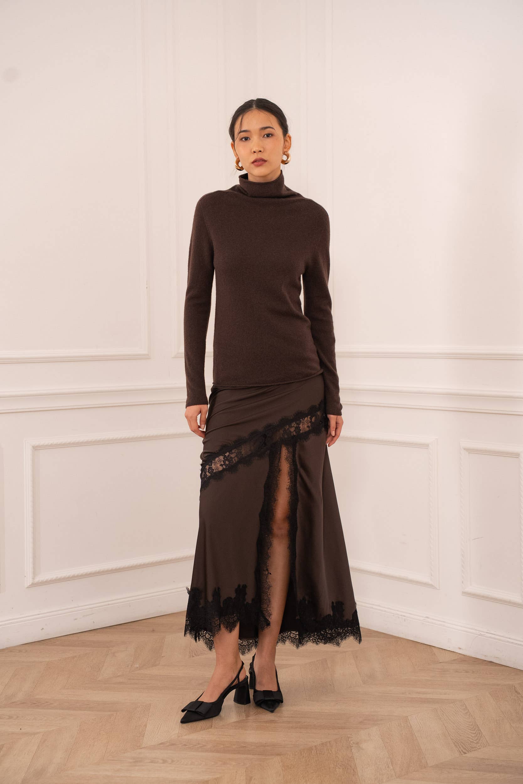 Choklate Paris - Rollkragenpullover in Schokobraun aus einem Wollmix mit Kaschmir