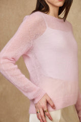 NAÏS Paris leichter Mohair-Pullover Bonbonrosa mit U-Boot-Ausschnitt