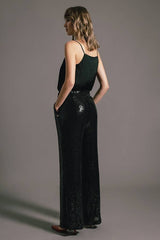 Lanidor - Schwarze Paillettenhose - Straight fit - elastischer Bund