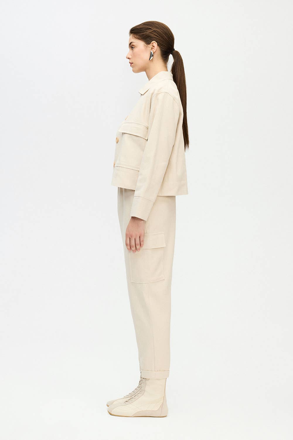Fulmarix Cargohose mit Fischgrätmuster Beige