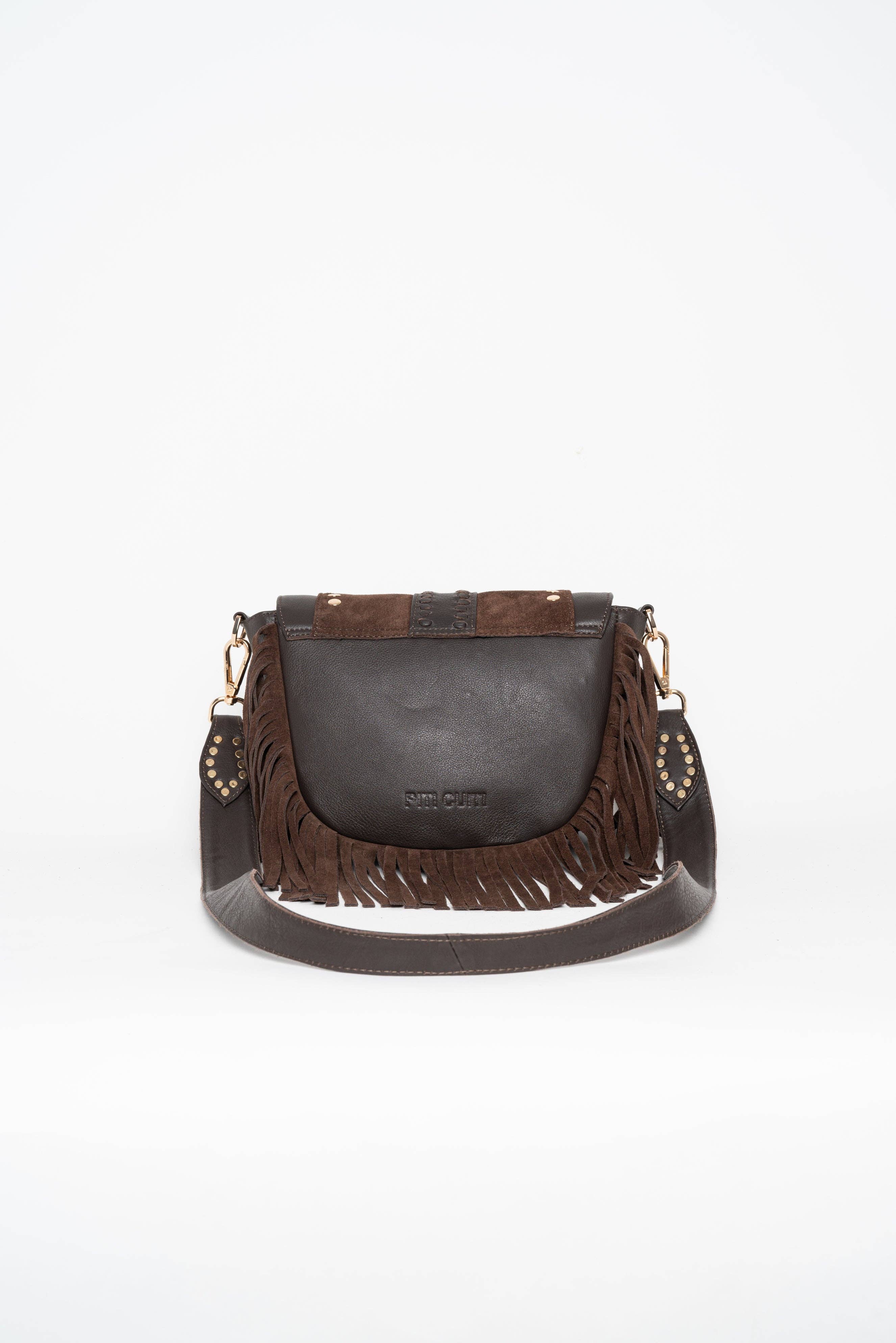Piti Cuiti Umhängetasche aus Leder in Braun mit Fransen