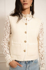 Choklate Paris Ärmellose Tweed-Weste Ecru