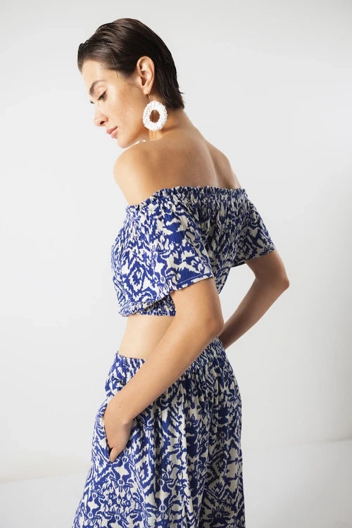 Lanidor Blusentop "Solea" Off-Shoulder Crop-Top mit Bindung