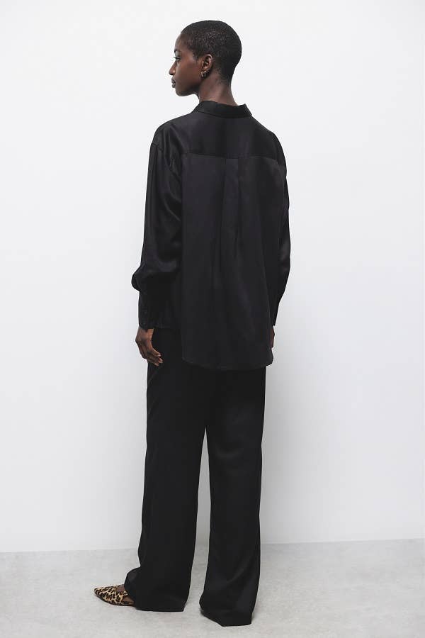 Lanidor - Schwarzes Oversize-Hemd aus 100% Lyocell