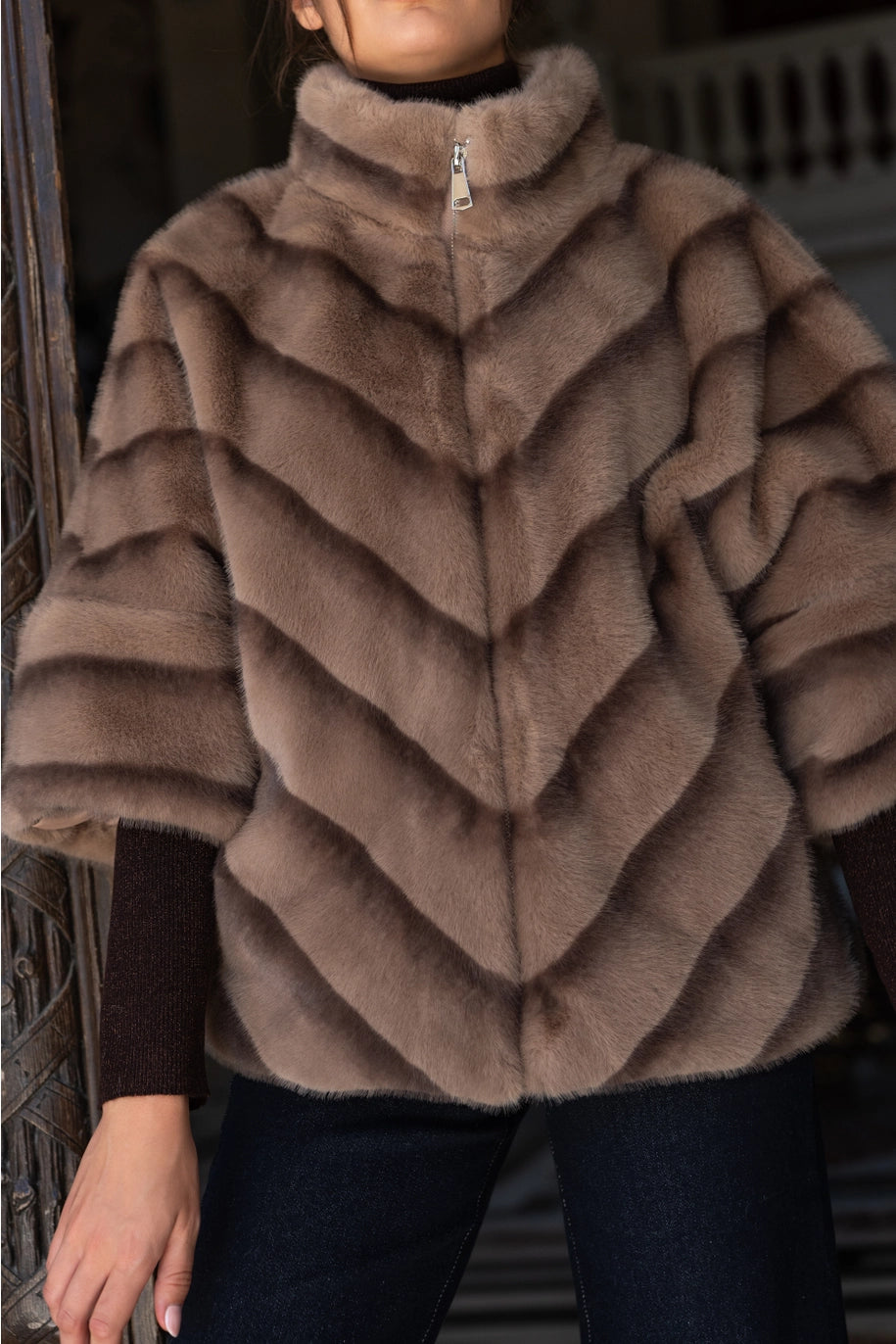 Choklate Paris - Cape - Jacke aus edlem Fake Fur "Kopenhagen" - Taupe