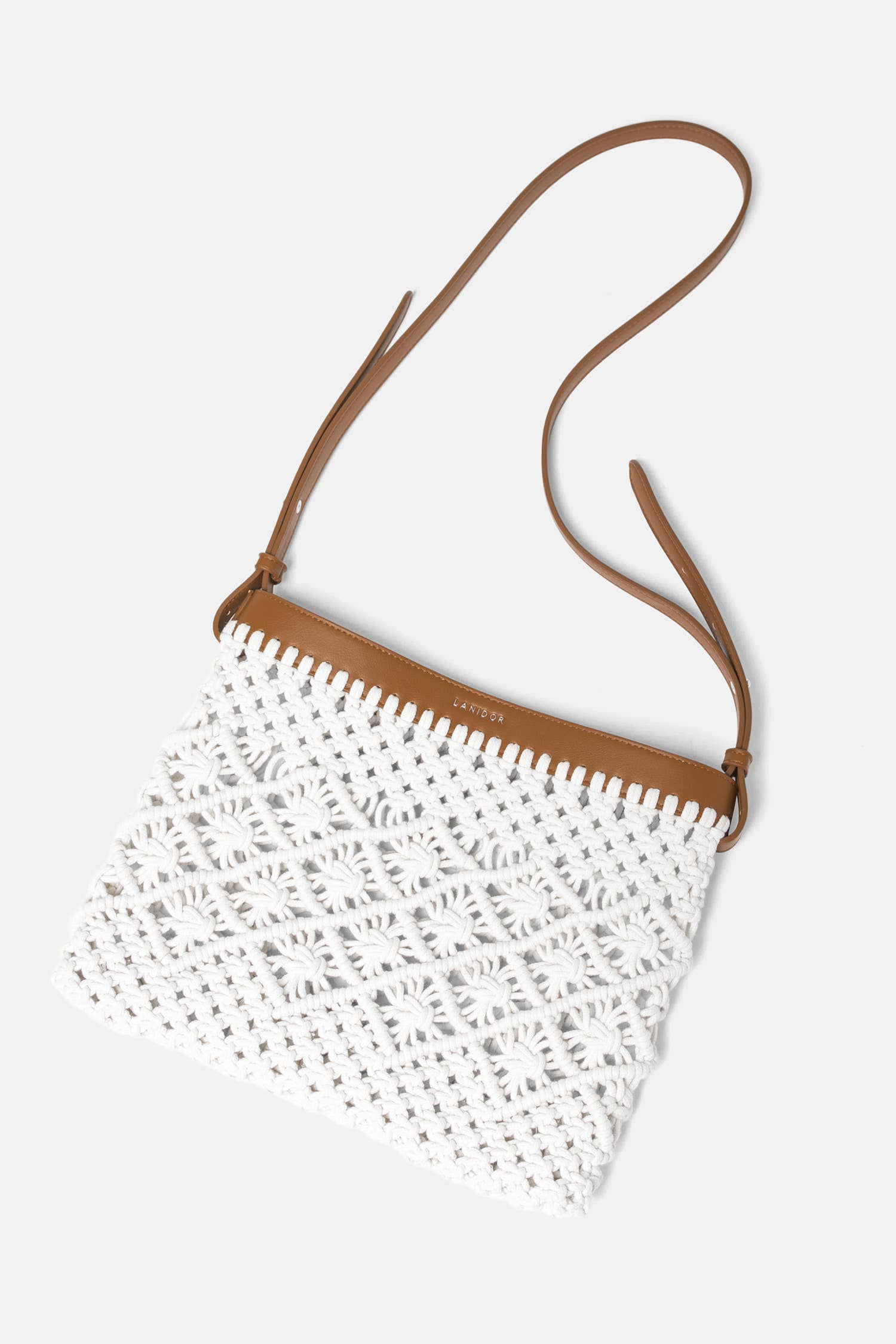 Lanidor Häkeltasche Weiß mit Kunstlederbesatz