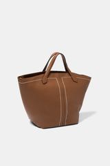 Landidor - Handtasche aus Kunstleder Cognacfarben mit Kontrastnähten