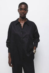 Lanidor - Schwarzes Oversize-Hemd aus 100% Lyocell