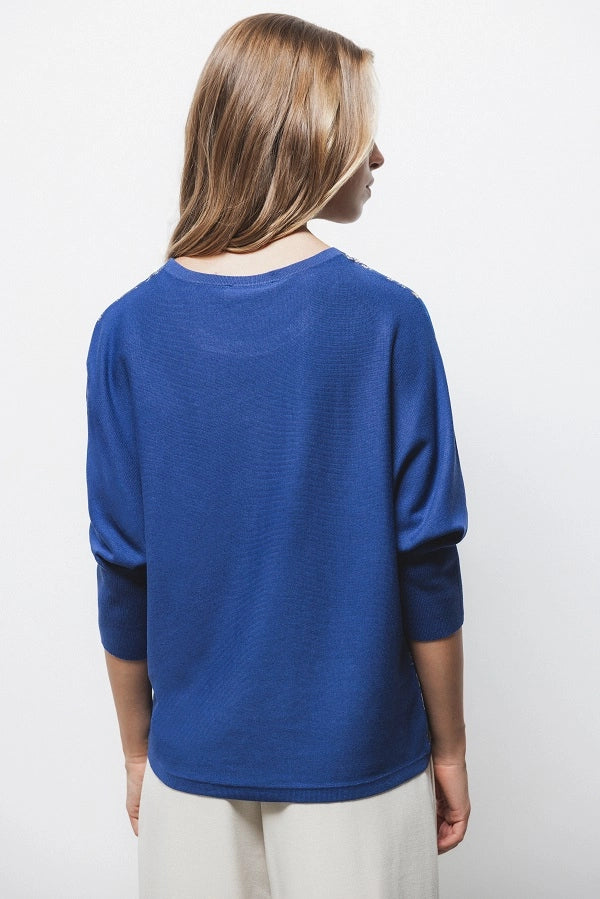 Lanidor Pullover - Paisleyprint - Materialmix in Blau