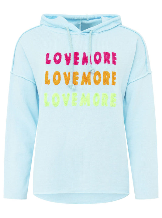 Zwillingsherz Damen Hoodie - Sommer-Sweatshirt in Türkis mit Frottee-Schriftzug