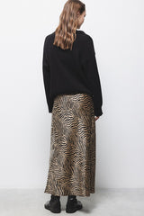 Lanidor Satin-Midirock mit Tierprint in Camel Schwarz