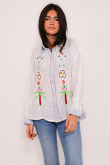 The Corner Bestickte Hemdbluse Weiß mit Streifendetails - Baumwolle