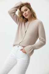 Julia Paris - Geknöpfter Cardigan aus Baby-Alpaka in Beige - Luxuriöser Strick-Cardigan