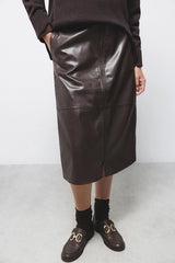 Lanidor - Schmaler Rock aus Kunstleder in Braun