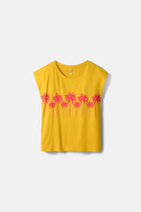 Lanidor T-Shirt "Palm Sunset" Sommer Vibes in Gelb & Pink