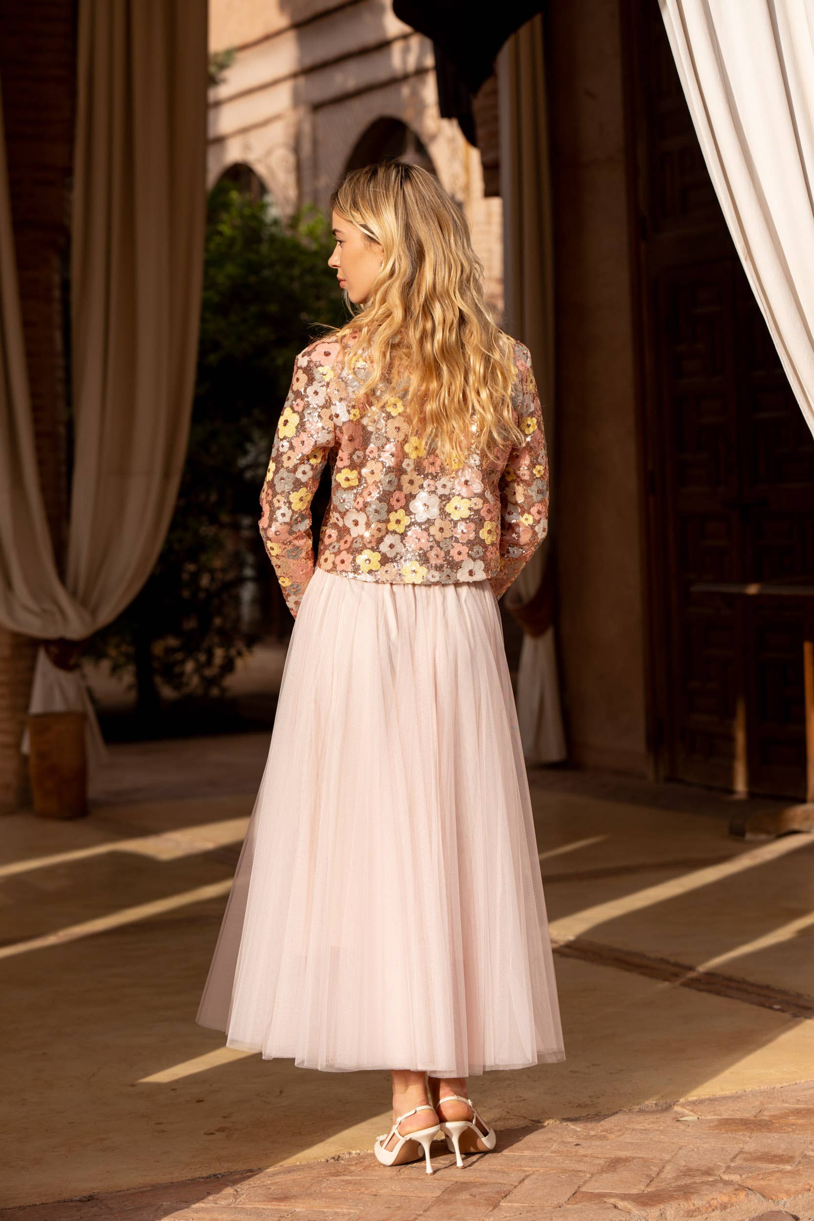 Choklate Paris - Blazer Jacke aus Pailletten Blumenmeer Rosa - Eleganter Blazer