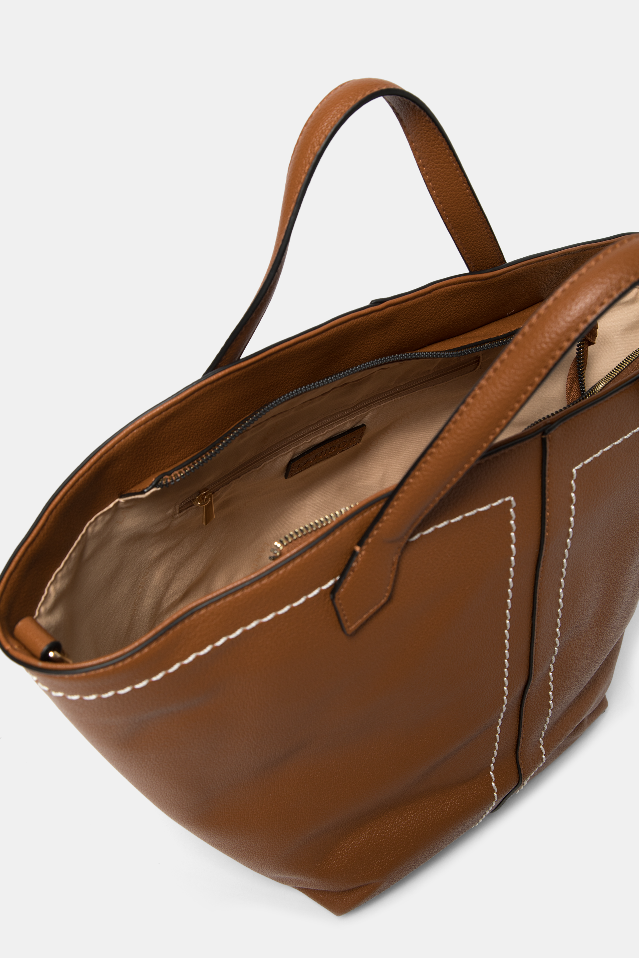 Landidor - Handtasche aus Kunstleder Cognacfarben mit Kontrastnähten