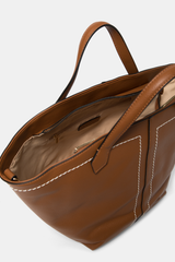 Landidor - Handtasche aus Kunstleder Cognacfarben mit Kontrastnähten