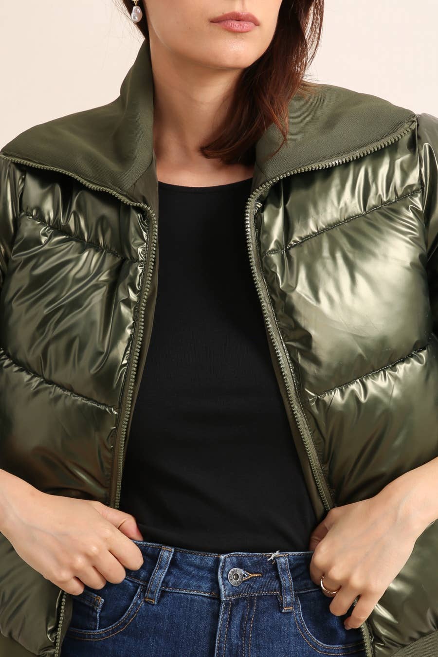 Attrait Paris wendbare Steppjacke Metallic-Khaki