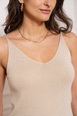 Glänzendes Lurex-Trägershirt - 8752: Beige / Eine Größe