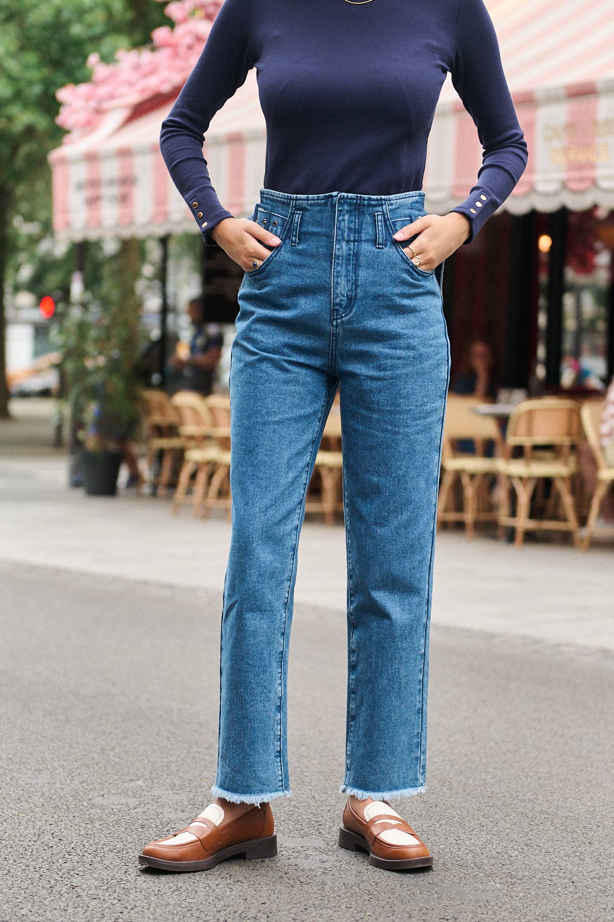 Nathael Paris Gerade Baumwolljeans mit Taillenriemen in Blau