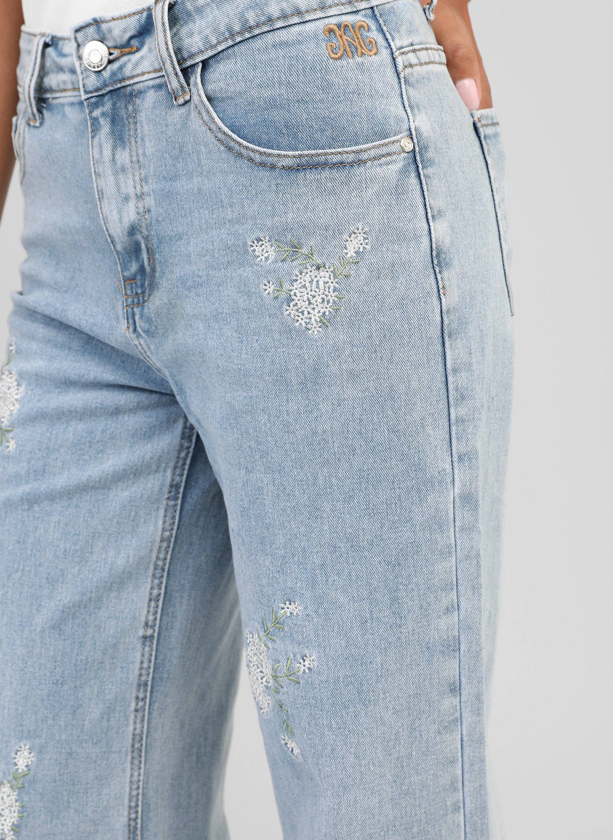 An'ge Paris Jeans PAFLI Blau mit feiner Blütenstickerei