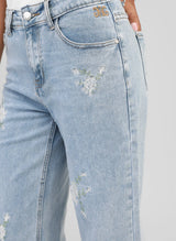 An'ge Paris Jeans PAFLI Blau mit feiner Blütenstickerei