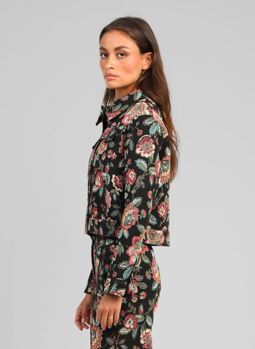 Ange Paris Jacquard-Jacke HALINO Blumenprint Schwarz