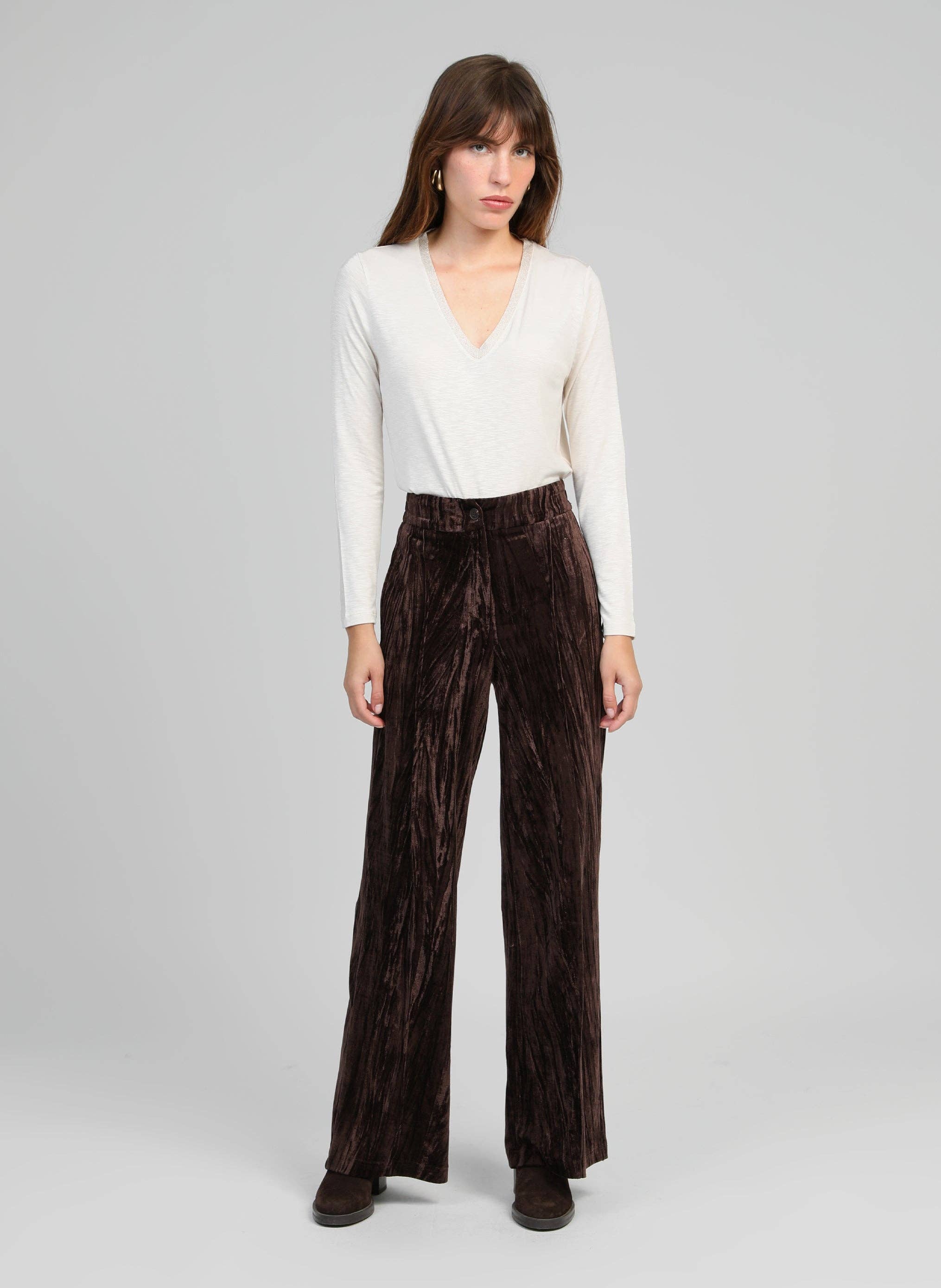 An'ge Paris Hose "Patrilou"  Samt Schokoladenbraun -  Weite Passform