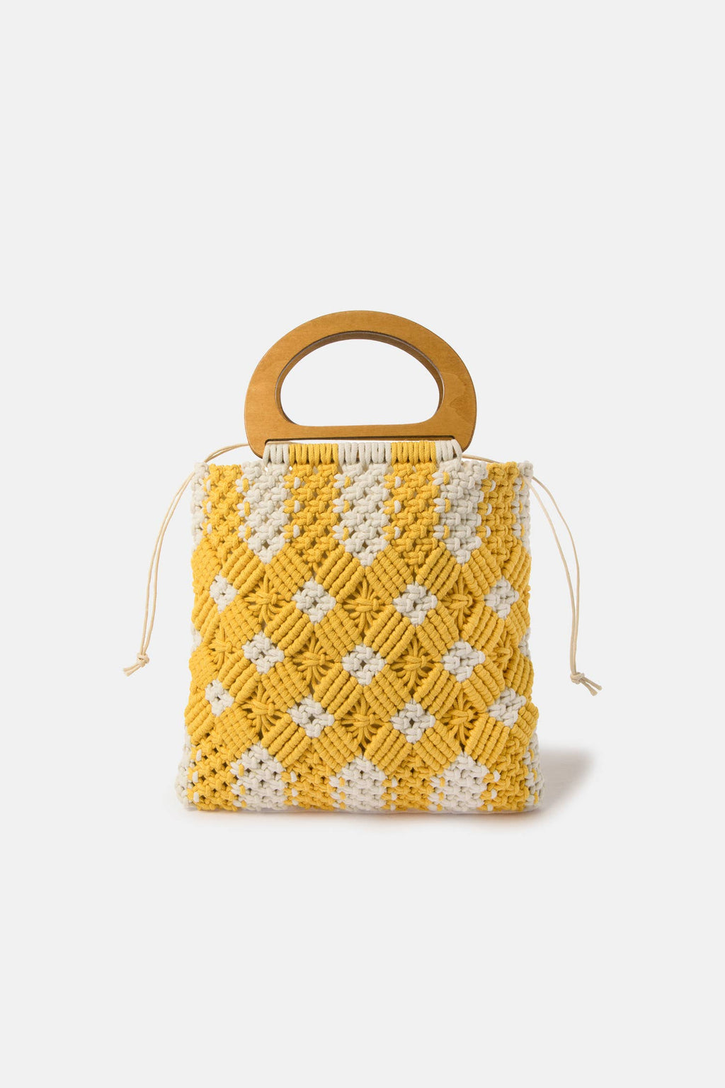 Lanidor Makramee-Tasche mit Holzgriffen - Boho Style in Gelb & Creme