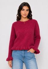 Audrey Paris Strickpullover mit Rüschen in Kirschrot