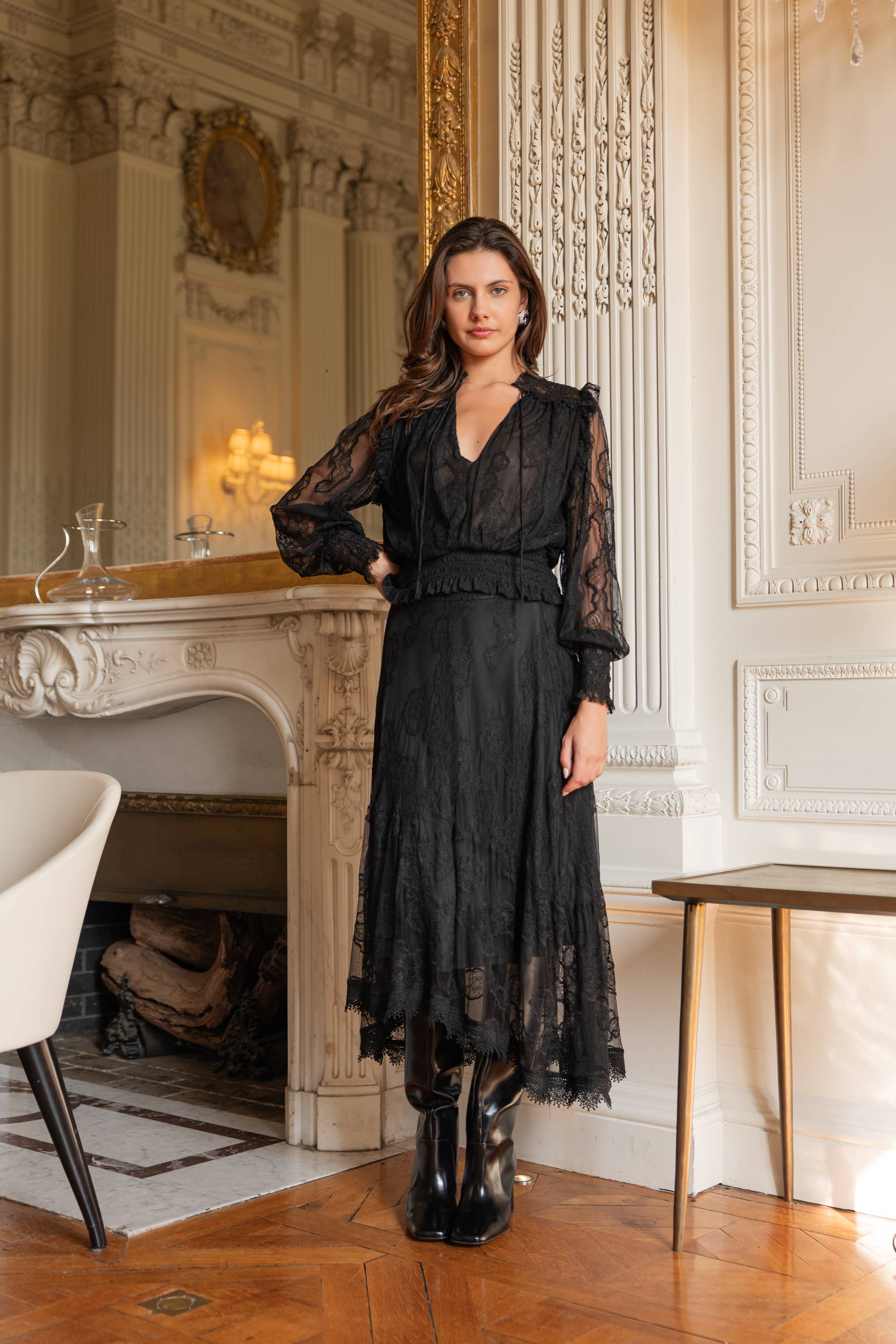 Bluse September V-Ausschnitt - 80966-2: Ecru/Noir / 1S-1M-1 L