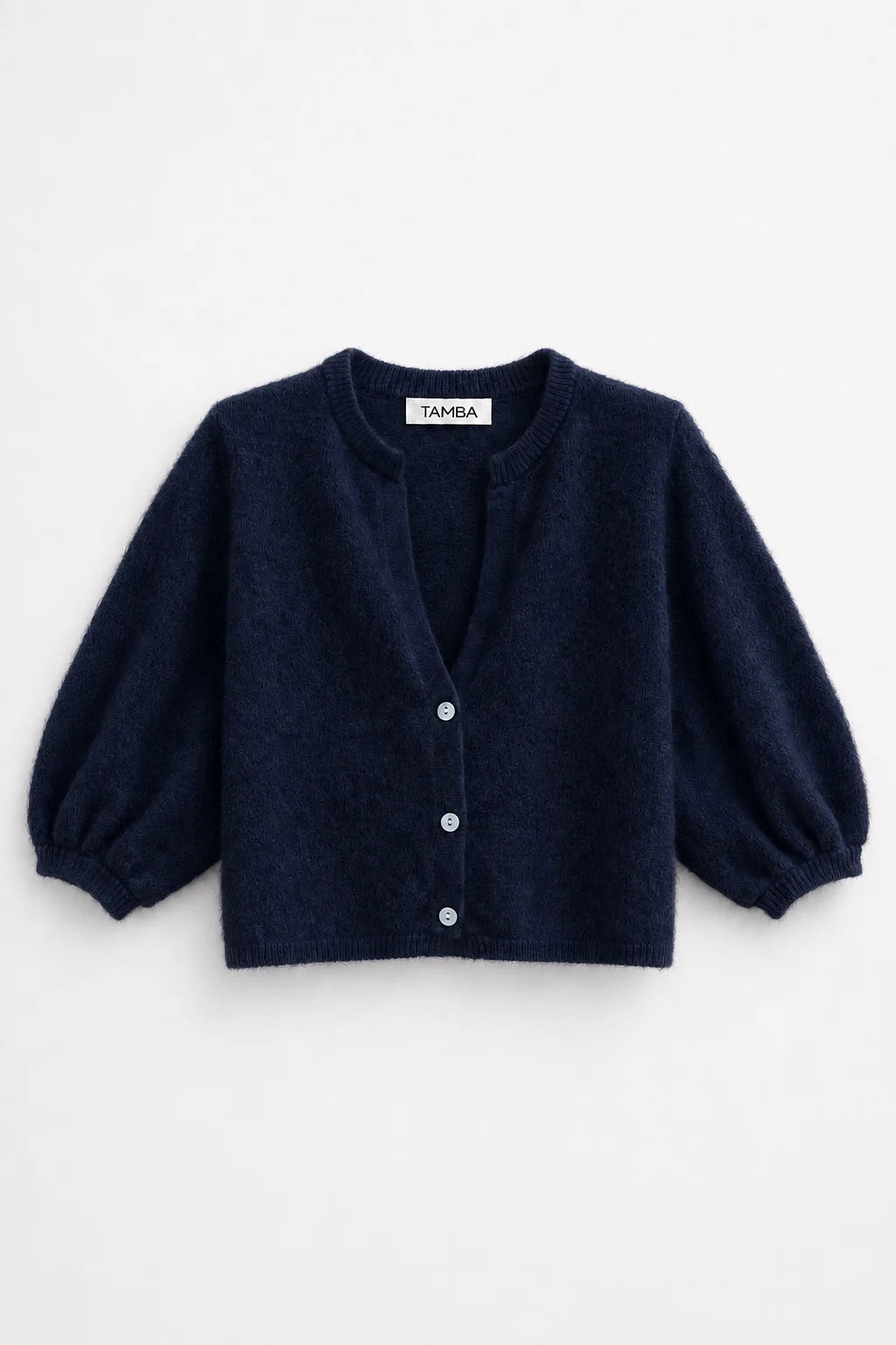 Tamba flauschiger Strickcardigan mit V-Ausschnitt Marineblau
