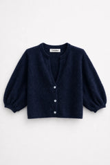 Tamba flauschiger Strickcardigan mit V-Ausschnitt Marineblau