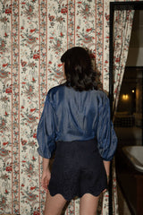 Fließende Bluse mit Falten CH412: Rohes Blau / 2X 2M 2L