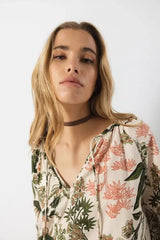 Lanidor Bluse "Botanica" aus 100% Baumwolle mit Bindebändchen