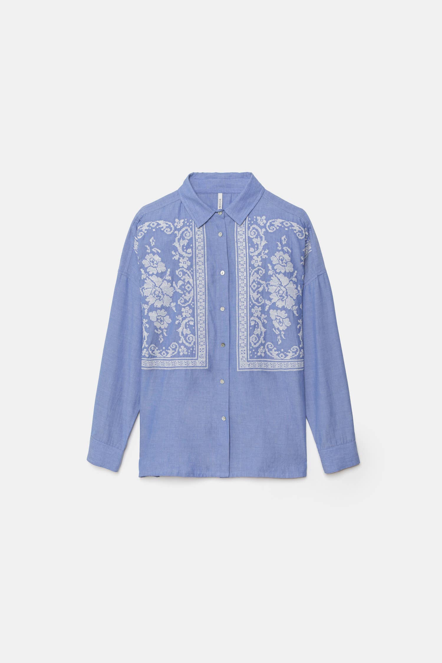 Lanidor Besticktes Hemd gerader Schnitt - Hellblau