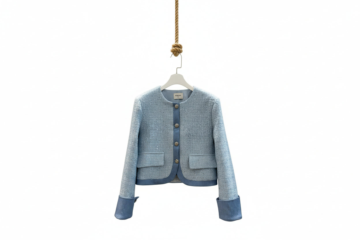 Choklate Paris Tweedjacke mit Denim-Details - Hellblau