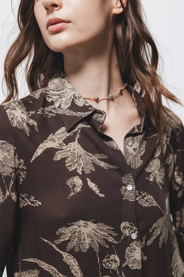 Lanidor Bluse aus Viskose mit floralem Muster in Schokobraun-Beige