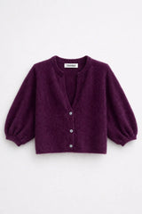 TAMBA flauschiger Strickcardigan mit V-Ausschnitt Old Mauve – Dunkle Pflaume