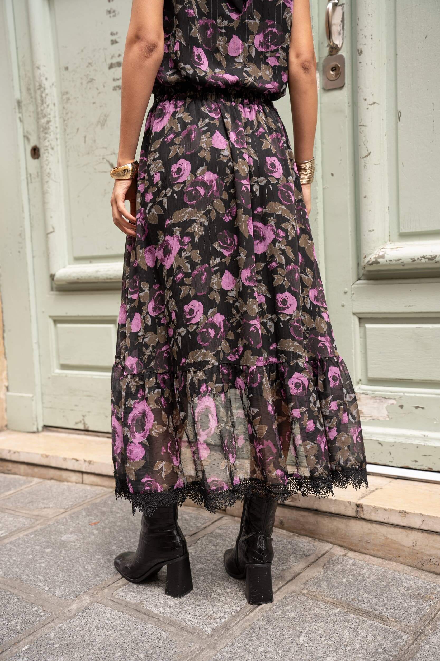 Choklate Paris - Asymmetrischer Midirock mit Rosenmuster