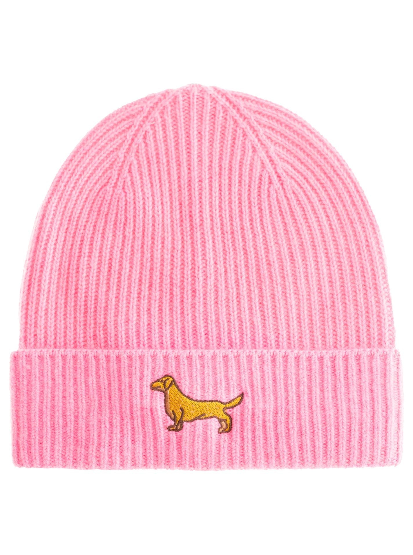 Zwillingsherz Kaschmir-Mütze "Dackel" in Bubblegum-Pink -100% Kaschmir