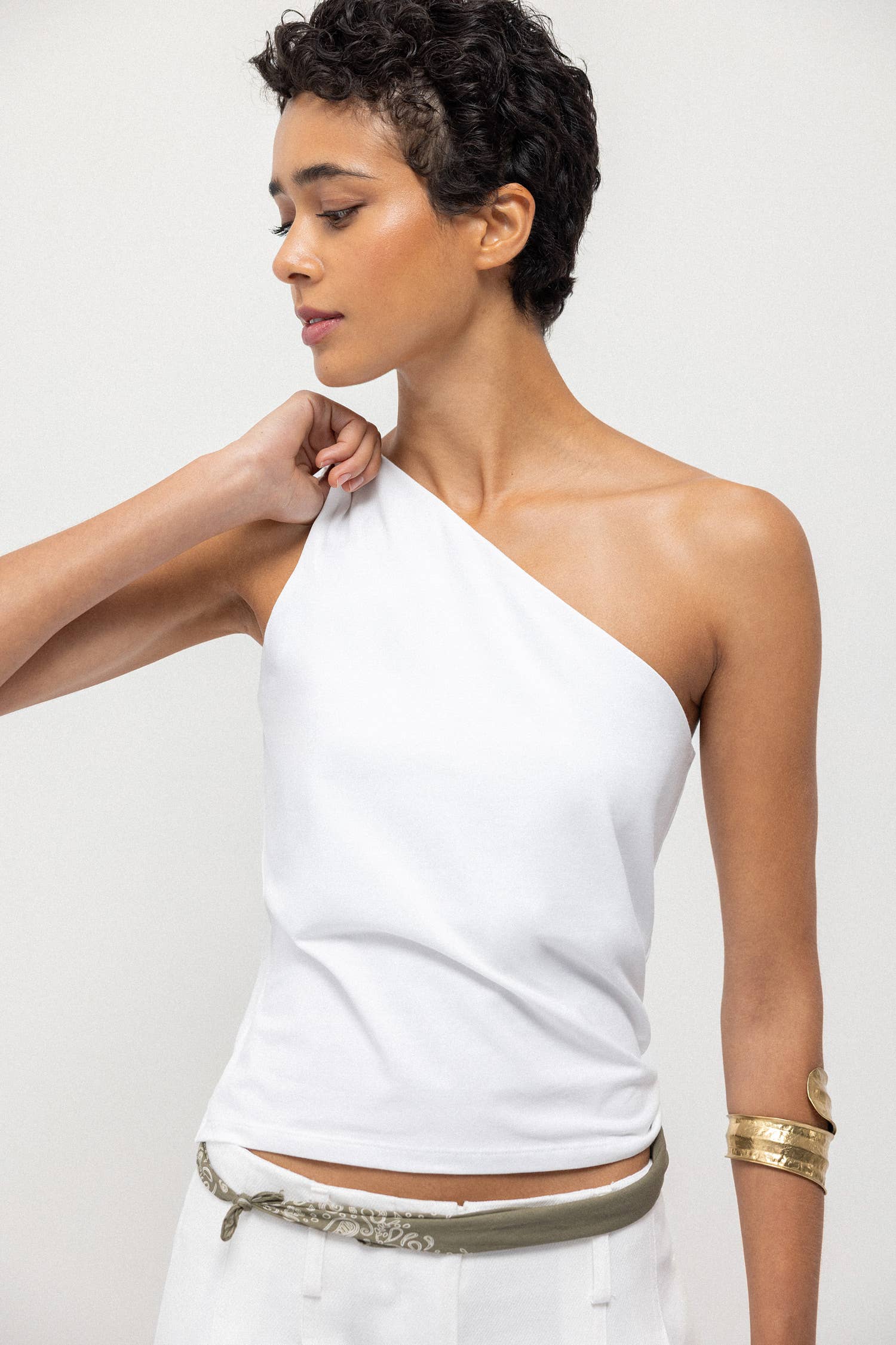 Lanidor One-Shoulder-Top Weiß Baumwolle
