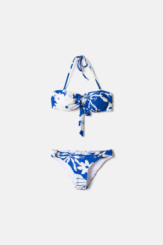 Lanidor Bikini "Blue Blossom" Bandeau-Bikini mit tropischem Blumenprint