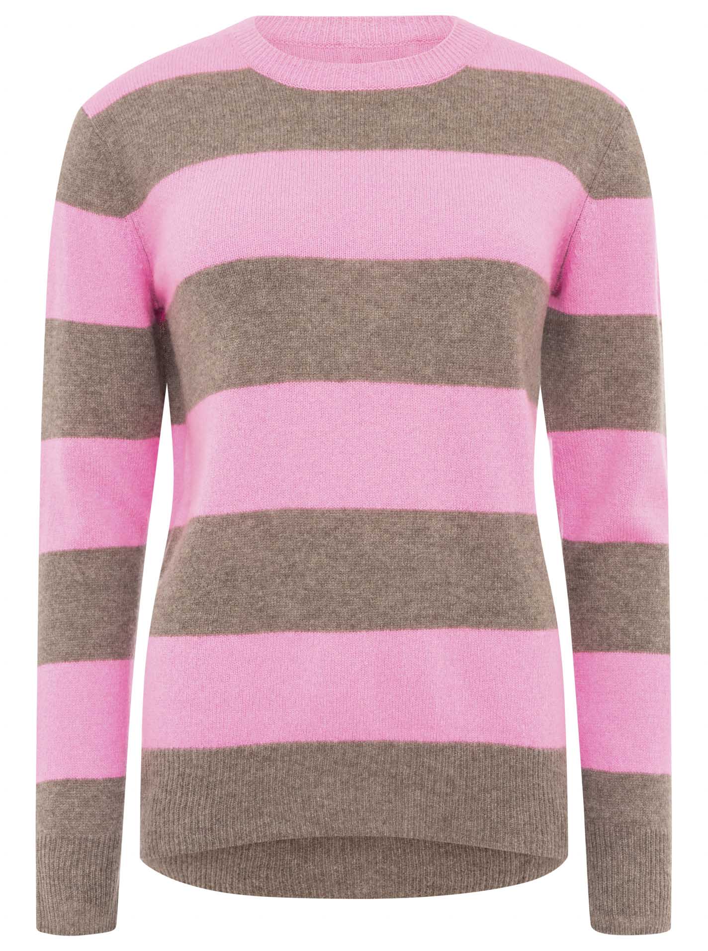 Zwillingsherz Kaschmir Pullover "Blockstreifen" 100% Kaschmir - Braun & Bubblegum-Pink