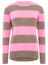 Zwillingsherz Kaschmir Pullover "Blockstreifen" 100% Kaschmir - Braun & Bubblegum-Pink